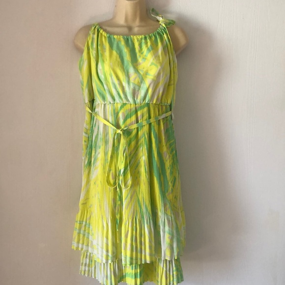 Woman’s lane Bryant green sleeveless spring plus size pleated chiffon neon dress - Picture 2 of 16
